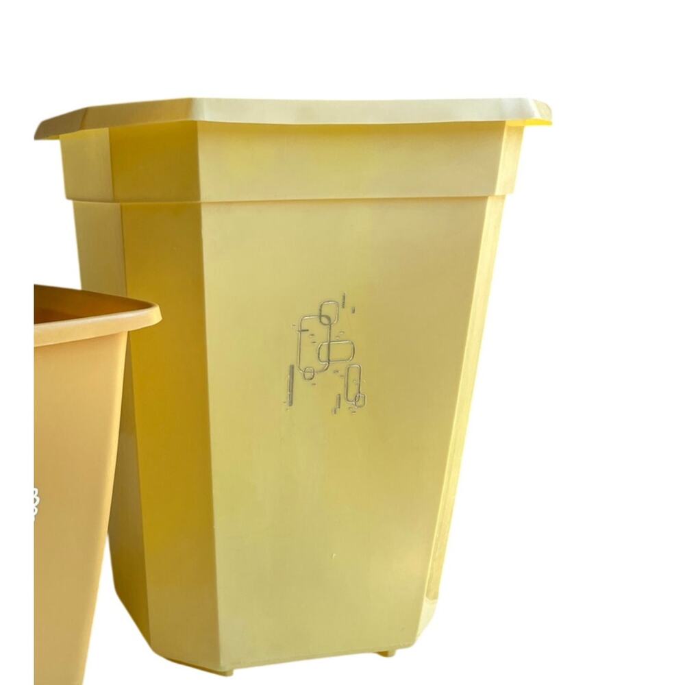 Vintage Mid Century Yellow Trashcan Wastebasket Butter Yellow